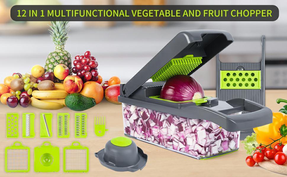 12-in-1 multifunctional vegetable and fruit chopper with interchangeable blades