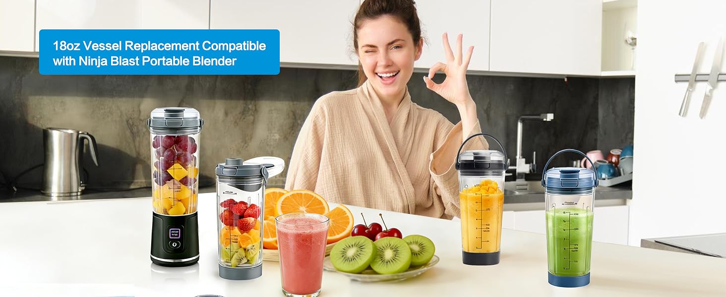 Replacement 18 oz Blending Vessel Compatible with Ninja Blast Portable Blender