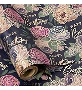RUSPEPA Birthday Wrapping Paper for Women, 17 in x 16.4 ft, Mini Roll, Vintage Flower Wrapping Pa...