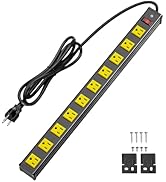 FENJIKRONIX 10 Outlet Long Power Strip Wall Mount, Metal Heavy Duty Power Strip with Switch, 14AW...