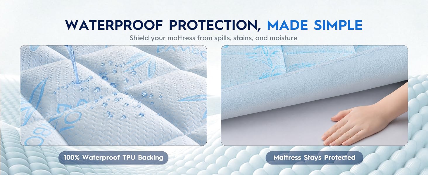 Waterproof mattress pad with TPU backing helps protect against spills and moisture