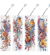 Tontut 4pcs Diamond Art Painting kit Bookmark, Bird on a Branch DIY Art Gift Diamond Pendant Book...