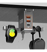 cozoo Metal Grey Under Desk Headphone Stand with 3 USB Charging Ports (PD & QC3.0), Dual Headset ...