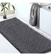 Bathroom Rugs Mat Non Slip Chenille Long Grey Bath Runner Rugs with Rubber Backing, Fluffy Soft, ...