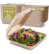 brheez Disposable Clamshell To-Go Containers – Bagasse Fiber Containers with Lids f...