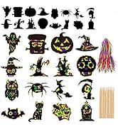 CCINEE 80pcs Halloween Theme Scratch Paper Rainbow Scratch Art Paper Craft Kit with 12pcs Wooden ...