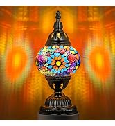Marrakech Turkish Table Lamp with Bronze Base,Handmade Colorful Moroccan Tiffany Style Mosaic Gla...