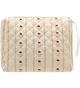 PAZIMIIK Cotton Makeup Bag for Women Large Quilted Travel Cosmetic Pouch Girls' Make Up Organizer...