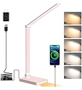 LED Desk Lamp with USB Ports,Touch Desk Lamps for Home Office with 5 Color Modes,3 Brightness Des...