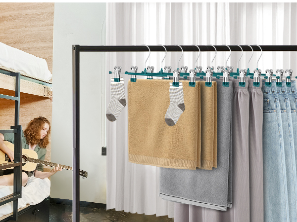 Pants Hangers with Clips 10 Pack Adjustable Skirt Hangers for Women