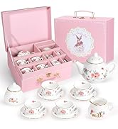 Porcelain Tea Set for Girls, Tea Party Set for Little Girls, Kids Tea Set Kitchen Pretend Play, P...