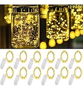 Ostwiki Warm White Fairy Lights Battery Operated, 7ft Mini Lights for Mason Jar, 12-Pack 20 Small...