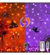 suddus Color Changing Curtain Lights for Halloween, 200 LED 6.5ft x 6.5ft Hanging String Lights w...