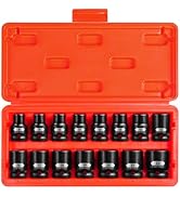 UPENJOK 15-Piece 1/2" Drive Shallow Impact Socket Set, Metric Size (8-22mm) 12-Point Socket Set, ...