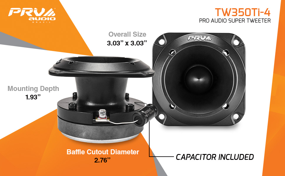 PRV Compact Car Audio Bullet Tweeters TW350TI-4 240 Watts 4 Ohm 3×3”- Easy to Mount Tweeters (Pair)