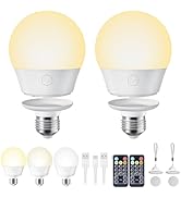 Brightown E26 Rechargeable Light Bulb with Remote Timer and 3 Color Temperatures, Battery Backup ...