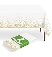 LIKAJON 2 Pack White and Gold Dot Tablecloth, White Plastic Table Cloths for Parties Disposable, ...