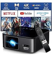 4K Projector Compatible with Netflix|2000 ANSI|AI Auto Focus|Lens Cap, Outdoor Smart Movie Projec...