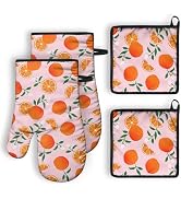 QXWREL Oven Mitts and Pot Holders Sets of 2 Orange Heat Resistant Oven Mitts and Hot Pads for Kit...