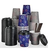 TV TOPVALUE [100 Pack 10 oz Paper Coffee Cups, Disposable Coffee Cups with Lids, and Stirrers, Dr...