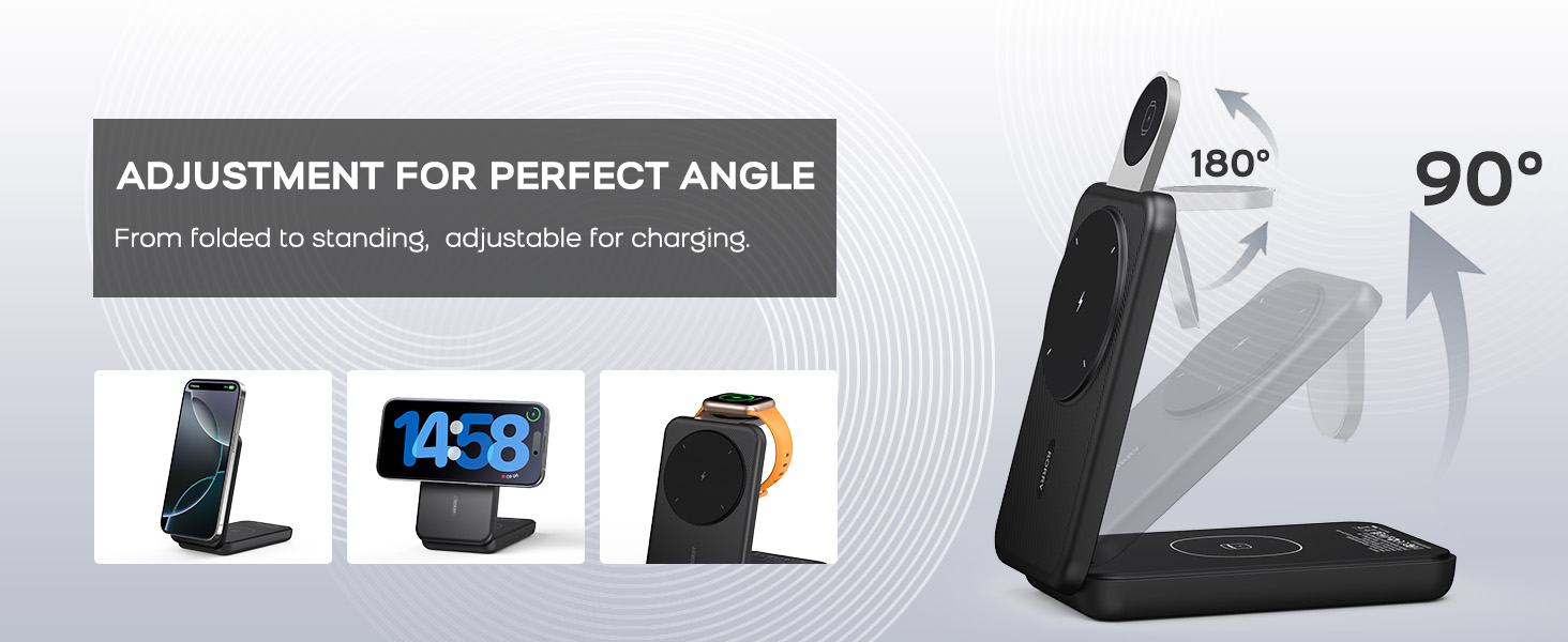 RORRY Portable Charger, 3-in-1 Charging Station 10000mAh Portable Charger Power Bank for MagSafe