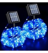 QITONG Blue Solar Rope Lights, 2 Pack Each 33ft 100 LED String Light Outdoor, Fairy Lights in Cle...