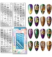 PH PandaHall 135 Patterns Mardi Gras Nail Stamping Plates 3pcs Carnival Nail Art Templates Musica...