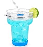 Cafezi 16 oz Margarita Glass with Lid and Straws, Spill Proof Cocktail Cup | Borosilicate Glass, ...