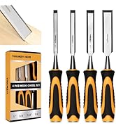 TOOLMAYS 4-Piece Wood Chisel Set, Carbon Steel Blades with Ergonomic Handle, 3/8" 1/2" 3/4" 1" fo...