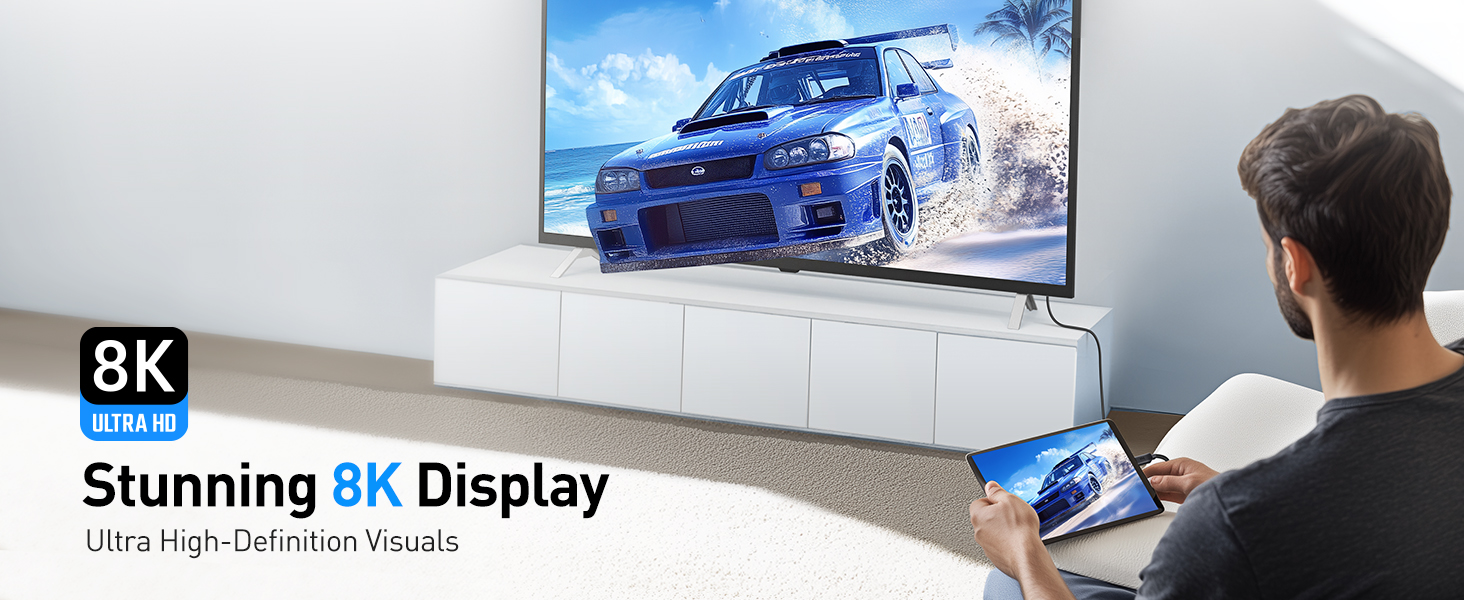 USB C to HDMI cable supports 8K@60Hz and 4K@240Hz video for high-end displays and gaming