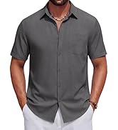 COOFANDY Men's Short Sleeve Casual Button Down Shirts Summer Beach Wedding Textured Linen Shirt f...