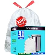4 Gallon Trash Bag (120 Bags) CCLINERS Small White Drawstring Bathroom Garbage Bags 15 Liter 2 Ga...