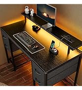 Huuger 47 inch Computer Desk with 4 Drawers, Gaming Desk with LED Lights & Power Outlets, Home Of...