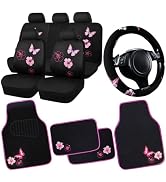 CAR PASS Universal Cloth Butterfly Car Seat Covers Full Set, Embroidered Flower Waterproof Car Fl...