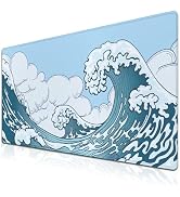 Samgula Big Mouse Pad Blue and White, Great Wave Desk Mouse Pads Office Desk Pads, Extra Large Ga...