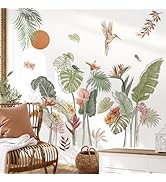 decalmile Boho Tropical Leaves Flower Wall Decals Bohemian Floral Plants Sun Wall Stickers Bedroo...