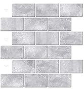 Art3d 10-Sheet Peel and Stick Backsplash, 12 in. x 12 in. Subway Tiles in Gray Marble Design
