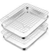 TeamFar Cookie Sheets with Cooling Racks, 2 Pans + 2 Racks,9x7x1 Inch | Stainless Steel Mini Toas...