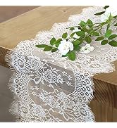 LuoluoHouse White Lace Table Runner 2 Pieces 14x120 Inch Vintage Rustic Farmhouse Chic Table Runn...