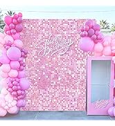 Shimmer Backdrop Pink Shimmer Wall Backdrop Panels 24 Packs Square Sequin Decor for Bridal Shower...