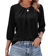 WIHOLL 3/4 Length Sleeve Womens Tops Pleated Front Crew Neck Blouses Dressy Casual Business Casua...