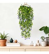RAINFLOW Artificial Hanging Flowers for Outdoors - Small UV Resistant Hanging Morning Glories wit...