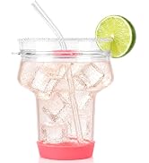 Sursip 16oz Margarita Glasses with Lid & 2 Straws, Glass Cocktail Tumbler | 360° Sippable Salt Ri...