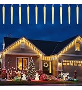 Brightown Christmas Icicle Lights Outdoor, 19.8Ft with 20 Large Tube 480 LED Meteor Shower Droppi...