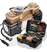 MESHUBA Dual Cylinder Tire Inflator Air Compressor with Tire Repair Kit and Toolbox Portable Air ...