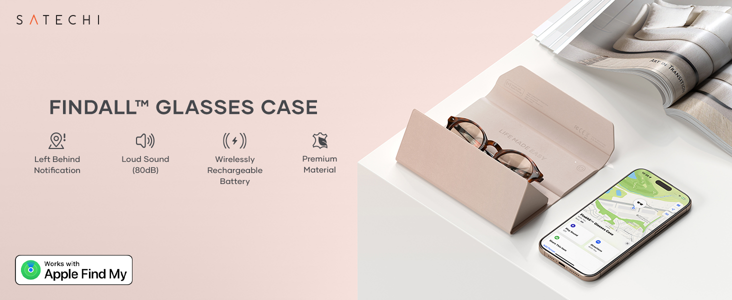 Satechi FindAll Smart Glasses Case with FindMy, Foldable, Portable, Rechargeable, Left-Behind Alerts