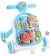 YOLAY 3 in 1 Baby Walker Push Toy with Wheels, Sit-to-Stand Foldable Walker for Baby Boy and Girl...
