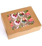 Jucoan 20 Pack Cupcake Boxes, 12 Counts Dozen Cupcake Containers with Window and Insert, Brown Ba...