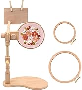 ZOCONE Beech Wood Adjustable Rotated Embroidery Hoop Stand with 2 Pcs Hoops 4'' 6'', Wooden Embro...