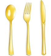 30PCS Gold Plastic Silverware Heavy Duty Plastic Cutlery Set Gold Silverware Disposable Includes ...